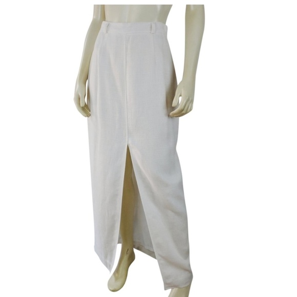 Halston Maxi Skirt 6 Vintage Flax Rayon Lined
